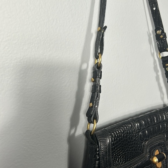 Brahmin Black Melbourne handbag Croc Leather with twist lock Vintage - Picture 3 of 16